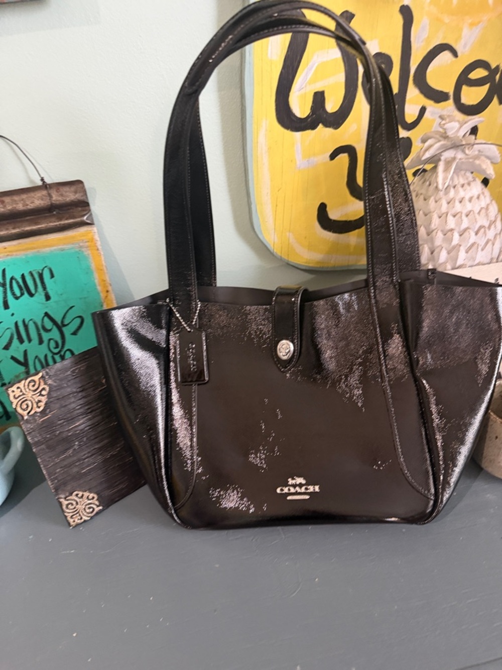 Coach Black Patent Leather Tote